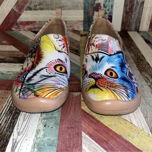 UIN Cheer Up Kitty Cat Slip On Toledo Loafers Shoes Canvas Loose Toe Box EUC 7.5 - Picture 5 of 15